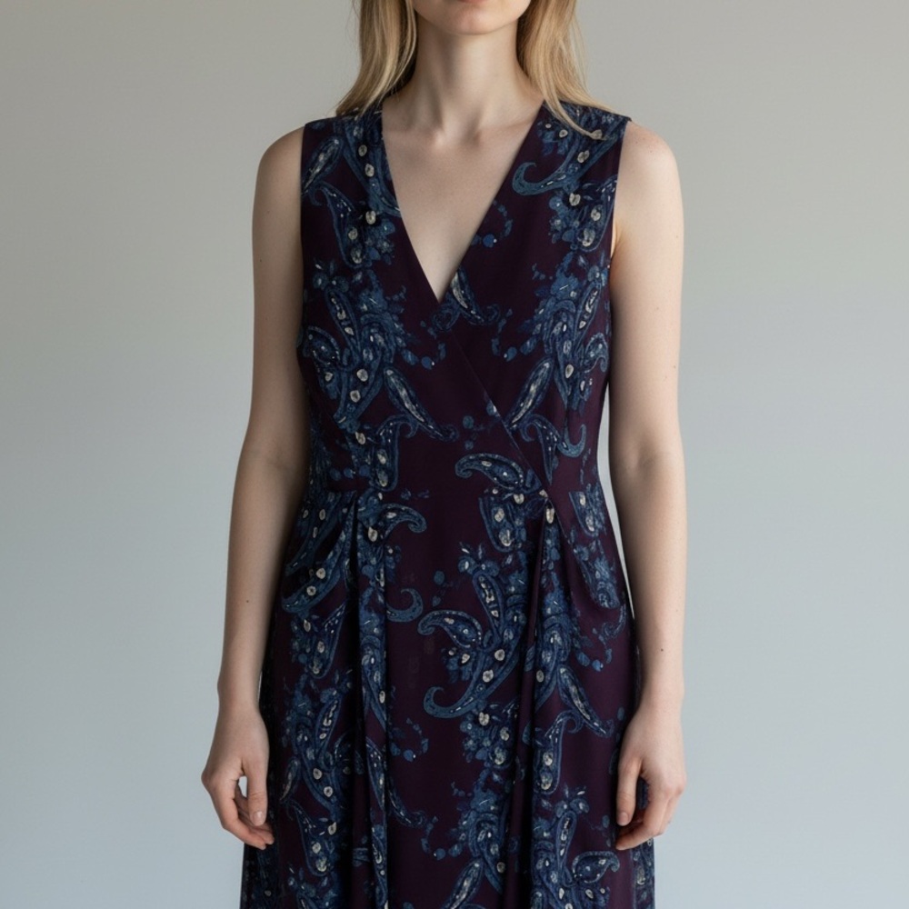 Cabi Treasure Purple Paisley Floral Dress Size 14